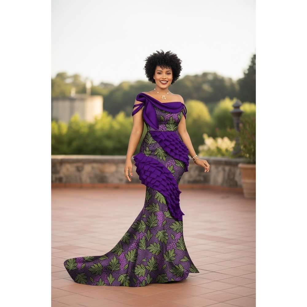 Elegant Purple and Green Maxi Dress